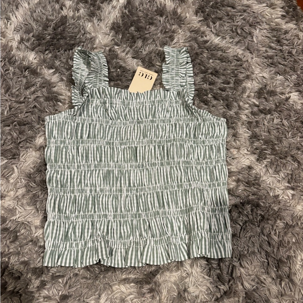 Women's Good Luck Gem Green Smocked Crop Top - Size Medium NWT